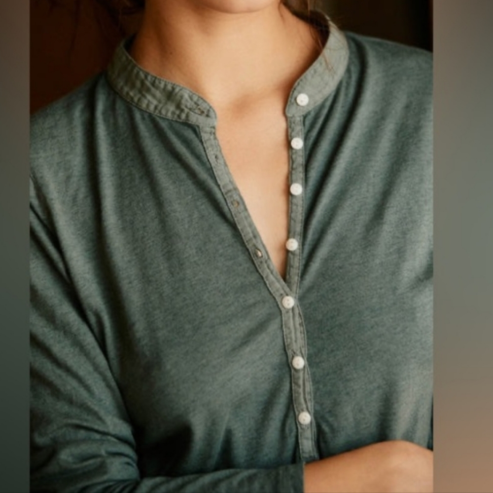 imogene + willie Sage Green Long-Sleeve Henley with Pearl Buttons